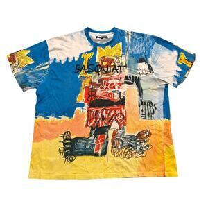 Jean-Michel Basquiat T-Shirt Reason Size XXL  Short Sleeve Blue Orange Cotton